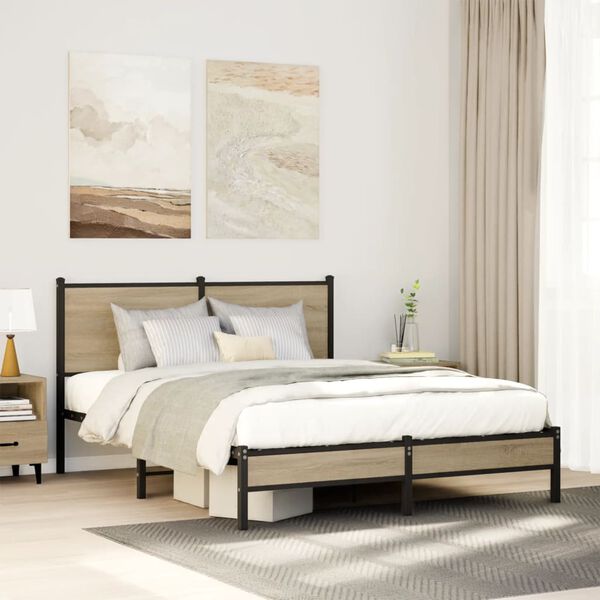 vidaXL Metallbett ohne Matratze Sonoma-Eiche 140x200 cm