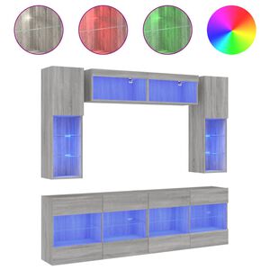 vidaXL 6-tlg. TV-Wohnwand mit LED-Leuchten Grau Sonoma