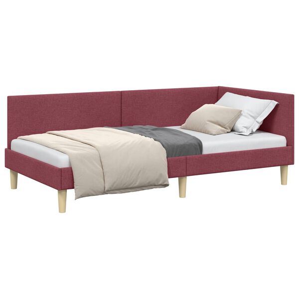 vidaXL Eckbettgestell Weinrot 80 cm x 200 cm Stoff und Sperrholz