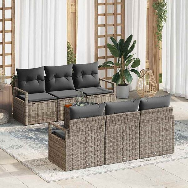 vidaXL Gartensofa-set mit Speicher 7 pcs Grau Poly-Rattan