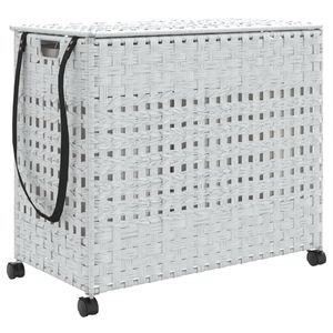 vidaXL Wäschekorb mit Rollen Weiß 66x35x60 cm Rattan