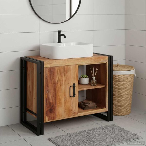vidaXL Waschbeckenunterschrank Braun 71 x 33 x 58 cm Massivholz Akazie