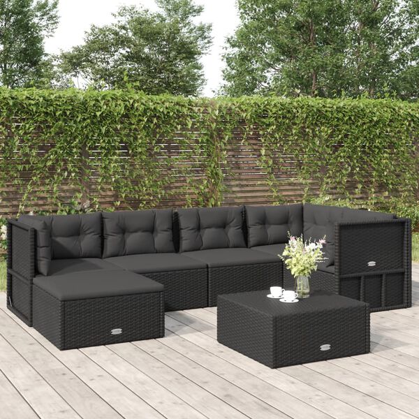 vidaXL 6-tlg. Garten-Lounge-Set mit Kissen Schwarz Poly Rattan