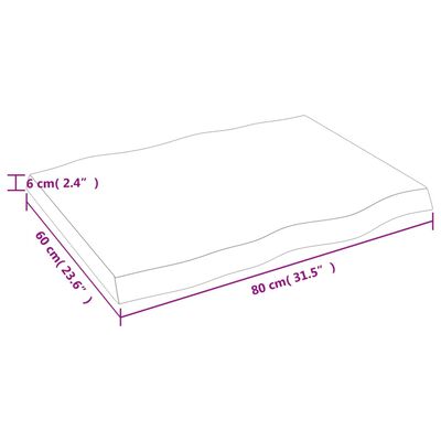 vidaXL Tischplatte 80x60x(2-6) cm Massivholz Behandelt Baumkante