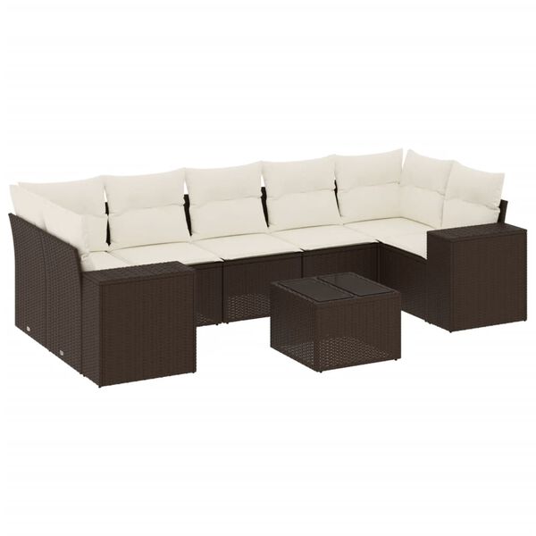 vidaXL 8-tlg. Garten-Sofagarnitur mit Kissen Braun Poly Rattan