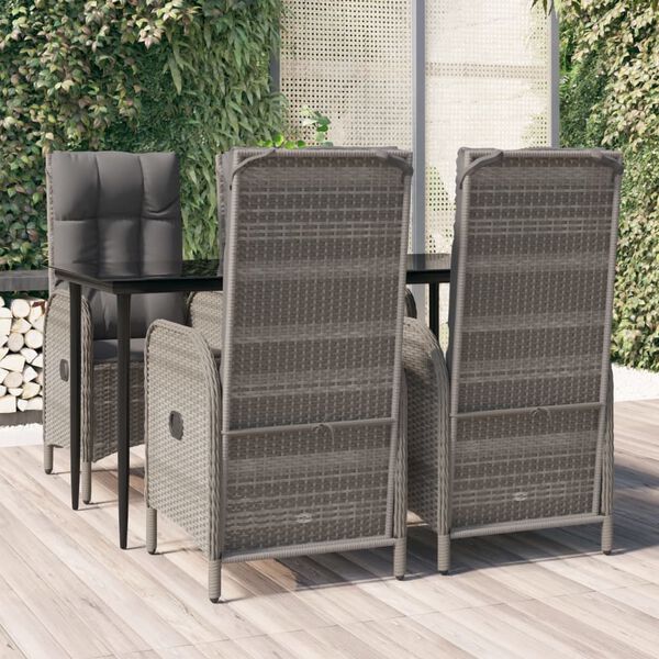 vidaXL 5-tlg. Garten-Essgruppe mit Kissen Schwarz und Grau Poly Rattan