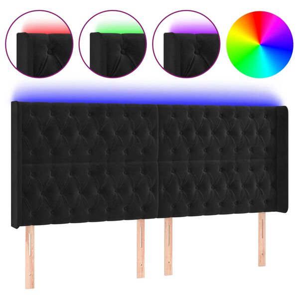 vidaXL LED Kopfteil Schwarz 203x16x118/128 cm Samt