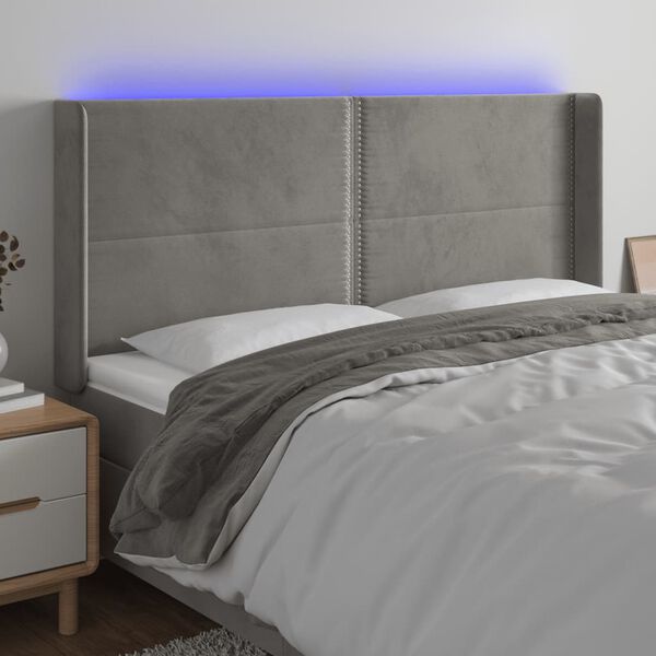 vidaXL LED Kopfteil Hellgrau 183x16x118/128 cm Samt