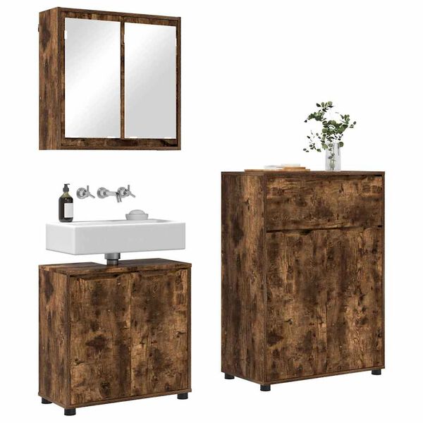 vidaXL Badezimmerm&ouml;bel-Set 3 pcs Ger&auml;ucherte Eiche Holzwerkstoff
