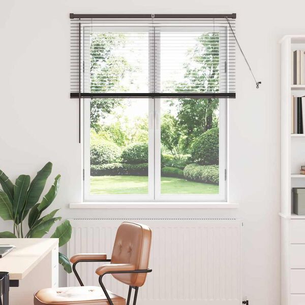 vidaXL Fensterjalousie mit Vorh&auml;ngen Schwarz Aluminium