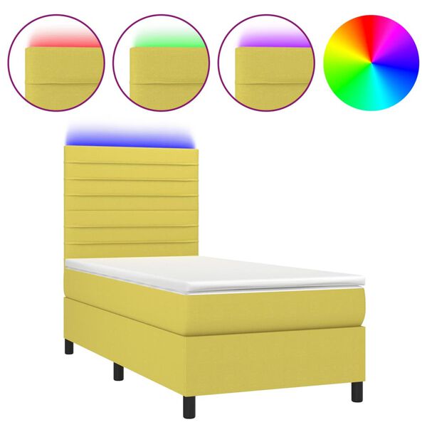vidaXL Boxspringbett mit Matratze & LED Gr&uuml;n 90x190 cm Stoff