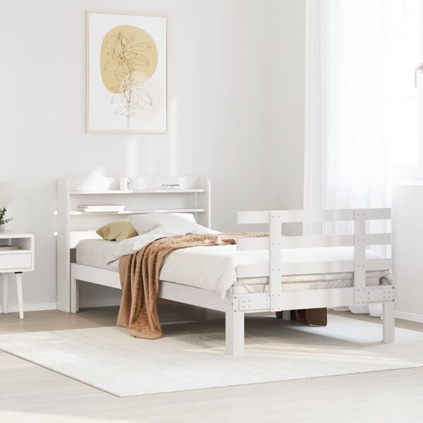 vidaXL Bettgestell mit Kopfteil ohne Matratze Wei&szlig; 90x200 cm
