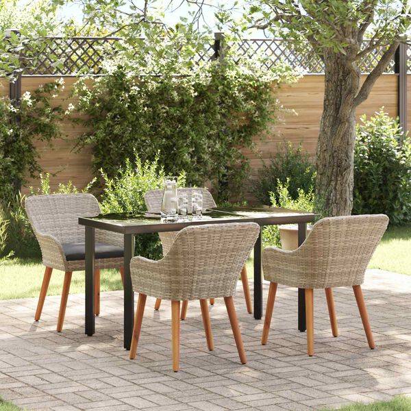 vidaXL Garten Essgruppe mit Kissen 5 pcs Hellgrau Poly-Rattan