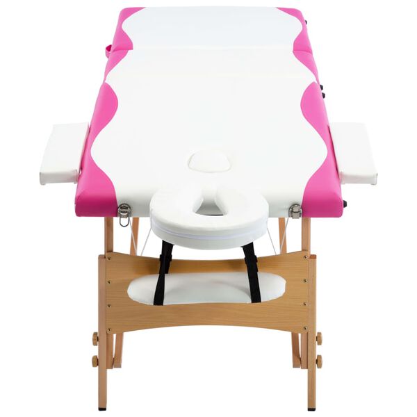vidaXL Massageliege Klappbar 3-Zonen mit Holzgestell Wei&szlig; und Rosa
