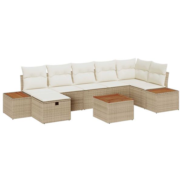 vidaXL Garten-Sofa-Set mit Kissen 8 pcs Beige Poly Rattan