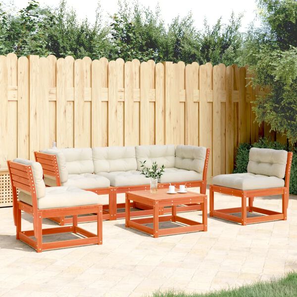 vidaXL 5-tlg. Garten-Sofagarnitur mit Kissen Wachsbraun Kiefernholz