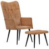 vidaXL Ohrensessel mit Hocker Braun Canvas