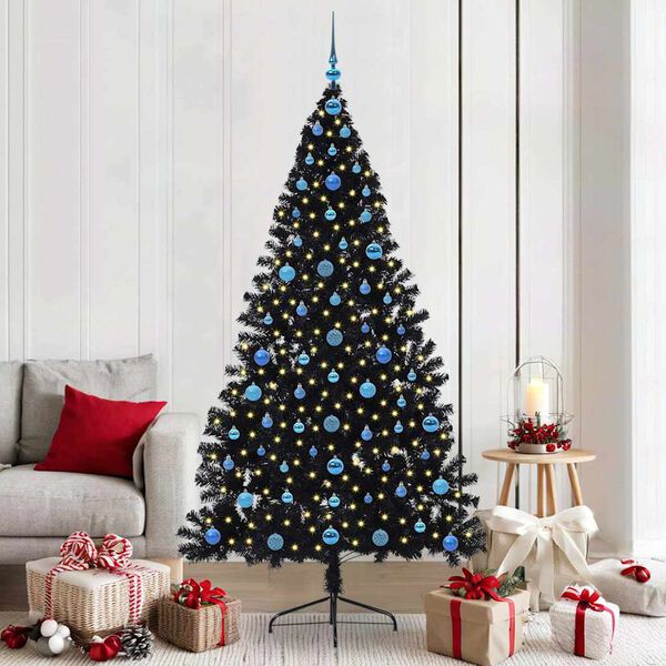 vidaXL K&uuml;nstlicher vorbeleuchteter Weihnachtsbaum Schwarz 210 cm PVC