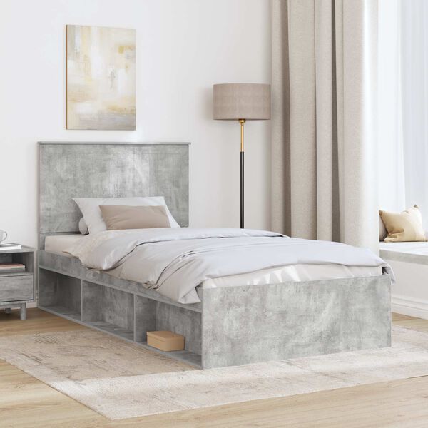 vidaXL Bettrahmen Beton Grau 100 x 200 cm Massives Kiefernholz