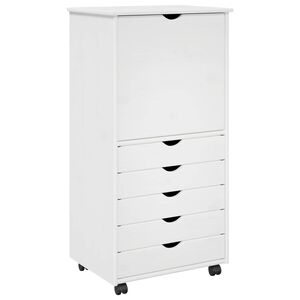 vidaXL Rollschrank Mit Rad Wei&szlig; 53 x 39 x 103 cm Massivholz Kiefer