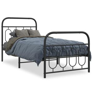 vidaXL Bettgestell mit Kopf- und Fu&szlig;teil Metall Schwarz 90x200 cm