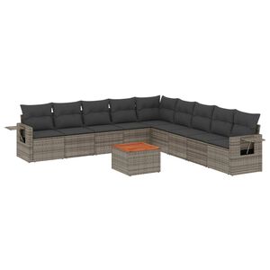 vidaXL 10-tlg. Garten-Sofagarnitur mit Kissen Grau Poly Rattan