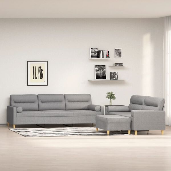 vidaXL 3-tlg. Sofagarnitur mit Kissen Hellgrau Stoff