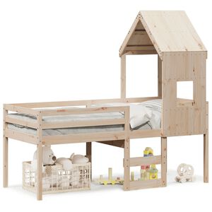 vidaXL Hochbett mit Dach 90x200 cm Massivholz Kiefer