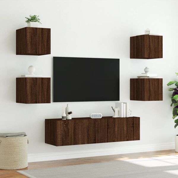 vidaXL 6-tlg. Wohnwand mit LED-Beleuchtung Braun Eichen-Optik