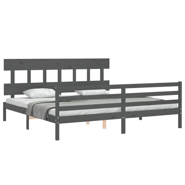 vidaXL Massivholzbett mit Kopfteil Grau 200x200 cm