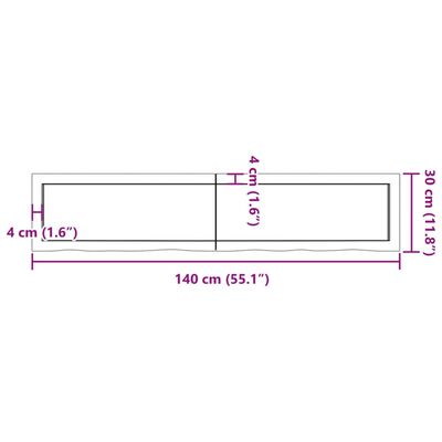 vidaXL Waschtischplatte Hellbraun 140x30x(2-6) cm Massivholz Behandelt