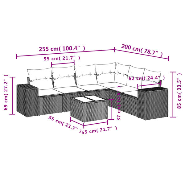 vidaXL 7-tlg. Garten-Sofagarnitur mit Kissen Braun Poly Rattan