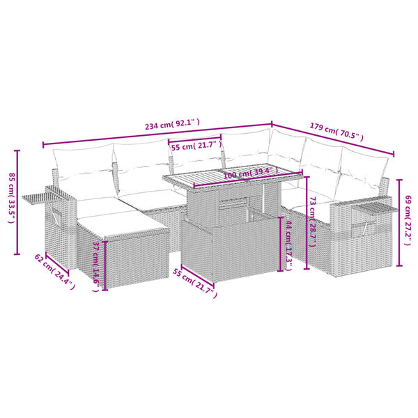 vidaXL 8-tlg. Garten-Sofagarnitur mit Kissen Grau Poly Rattan