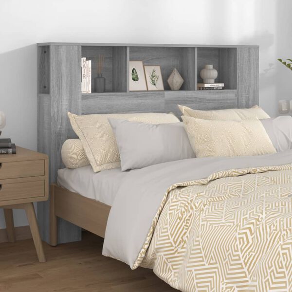 vidaXL Kopfteil mit Ablagen Grau Sonoma 140x18,5x104,5 cm