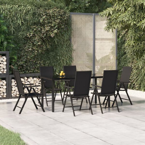 vidaXL 7-tlg. Garten-Essgruppe Schwarz Poly Rattan