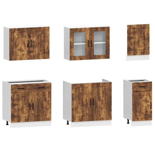 vidaXL 7-tlg. K&uuml;chenschrank-Set Kalmar R&auml;uchereiche Holzwerkstoff
