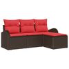 vidaXL Sofa Set 4 stk. Braun und Rot Poly-Rattan