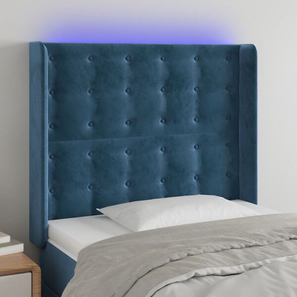 vidaXL LED Kopfteil Dunkelblau 93x16x118/128 cm Samt