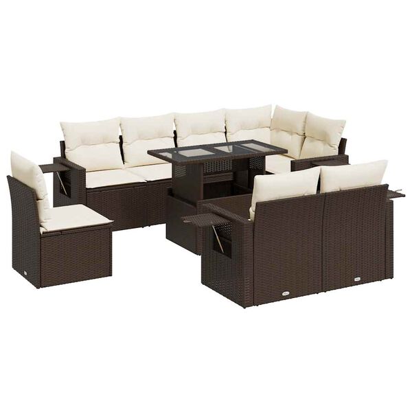 vidaXL 9-tlg. Garten-Sofagarnitur mit Kissen Braun Poly Rattan