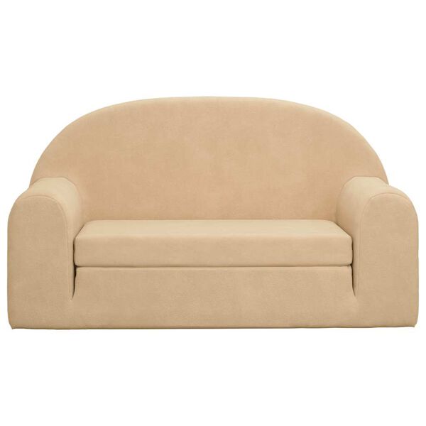 vidaXL Kinder-Schlafsofa 2-Sitzer Creme Weicher Pl&uuml;sch