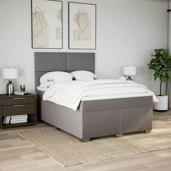 vidaXL Boxspringbett mit Matratze Taupe 140x190 cm Stoff