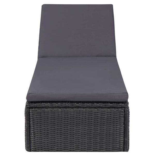 vidaXL Sonnenliege Poly Rattan Schwarz und Dunkelgrau