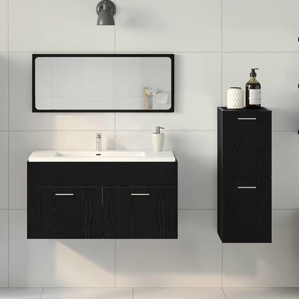vidaXL Badezimmerm&ouml;bel-Set 3 pcs Schwarz Eichen-Optik Holzwerkstoff