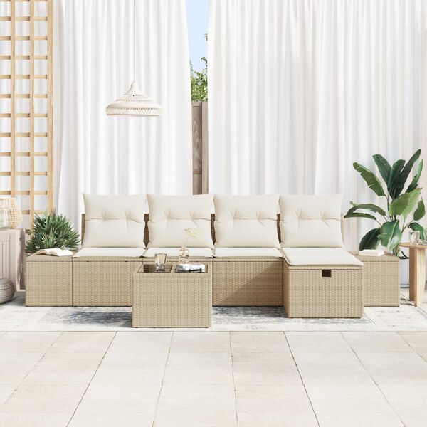 vidaXL Gartensofa-set mit Kissen 6 pcs Beige Poly-Rattan