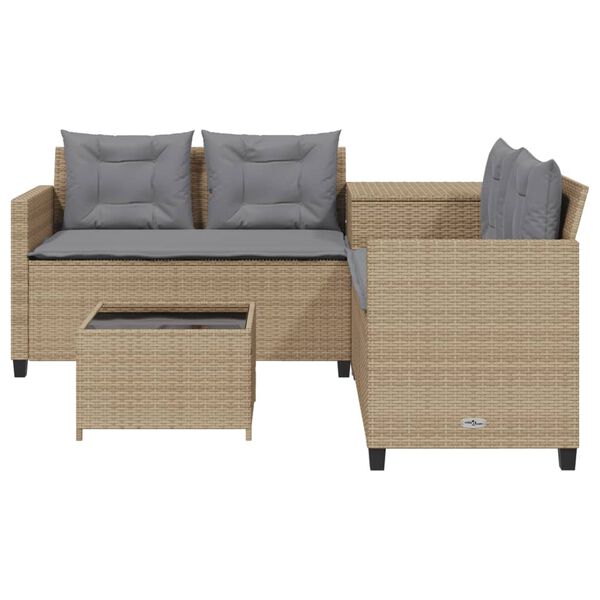 vidaXL Gartensofa in L-Form mit Tisch und Kissen Beige Poly Rattan