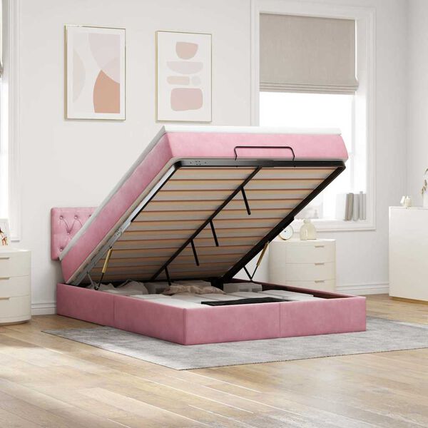 vidaXL Ottoman-Bett mit Matratze Rosa 140x200 cm Samt