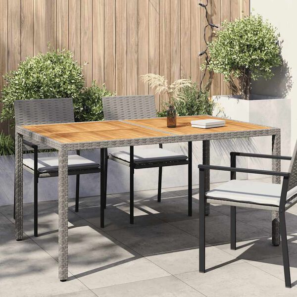 vidaXL Gartentisch 150x90x75 cm Poly Rattan und Akazienholz Grau