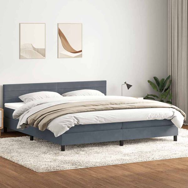vidaXL Boxspringbett mit Matratze & LED Dunkelgrau 180x210 cm Samt