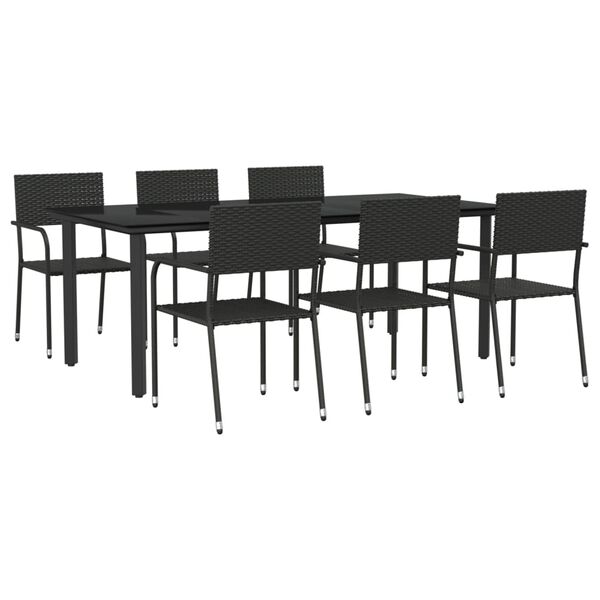 vidaXL 7-tlg. Garten-Essgruppe Schwarz Poly Rattan und Stahl