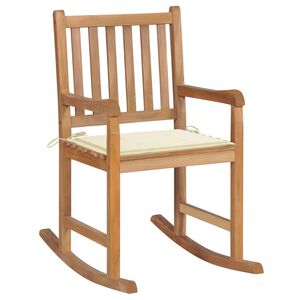 vidaXL Schaukelstuhl mit Cremewei&szlig;em Kissen Massivholz Teak
